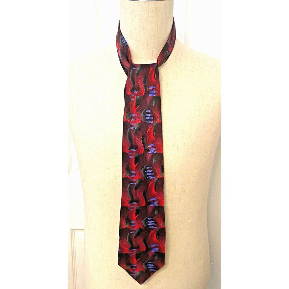 Vintage Jerome Garcia Neck Tie 100% Silk Abstract Bold Retro Red Black Duckworm